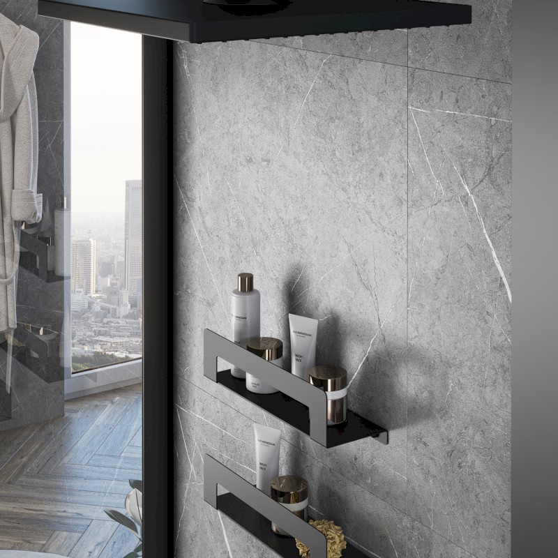 CLEO polička s držákem ručníků 300mm, černá mat 2019143