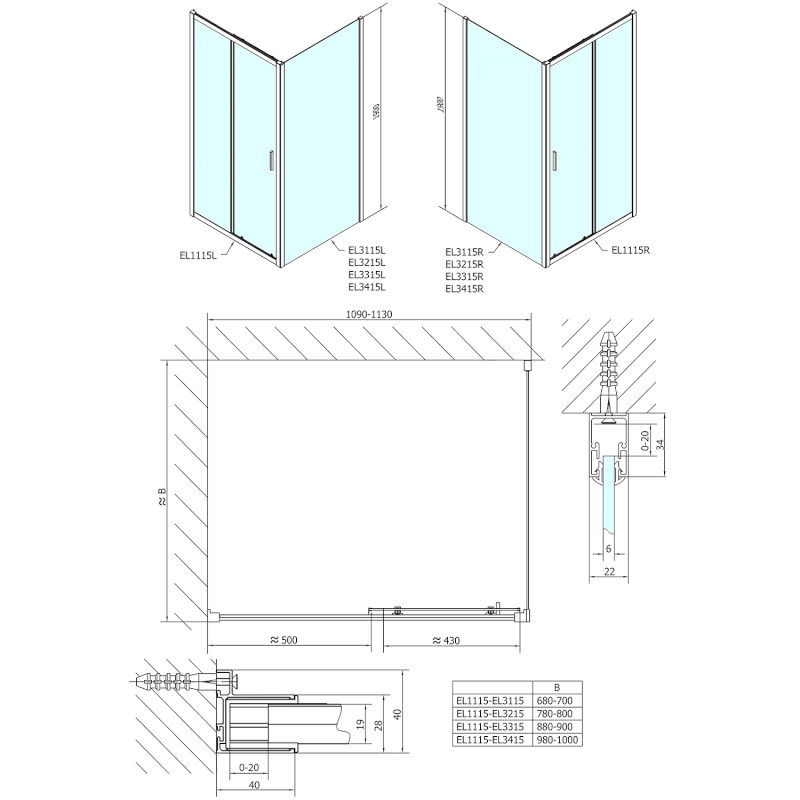 EASY sprchové dveře 1100mm, čiré sklo EL1115