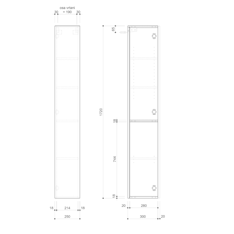 ESPACE skříňka 25x172x32cm, 1x dvířka, levá/pravá, bílá mat ESC120-3131