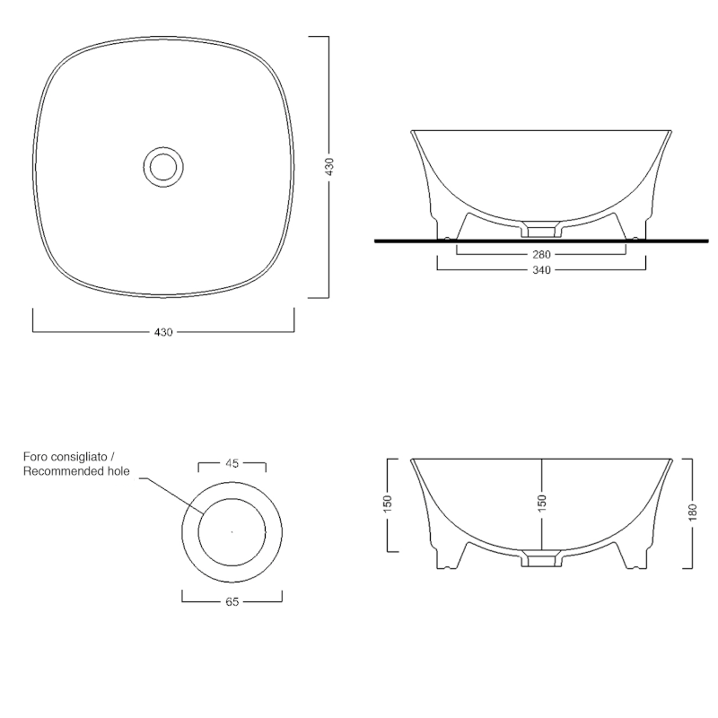 IDEA keramické umyvadlo na desku 42x42cm, bílá WH100