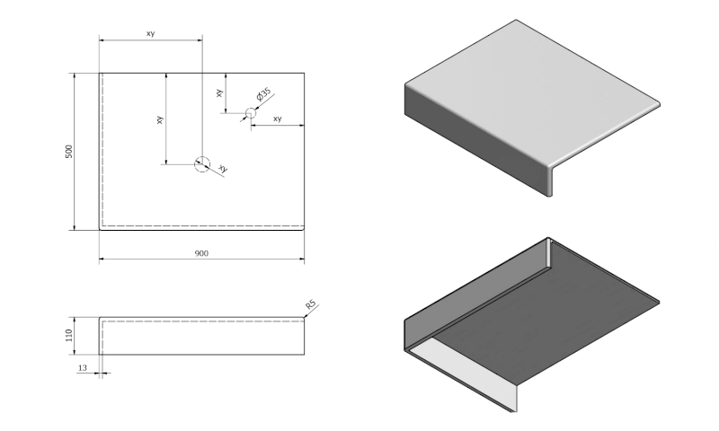 TAILOR rockstone deska 90x50 cm, provedení límce L TR090L