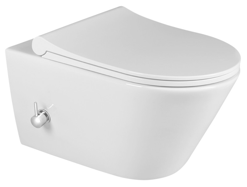 AVVA CLEANWASH závěsná WC mísa, integrovaná baterie a bidet. sprška, Rimless, 35,5x53cm, bílá 100315