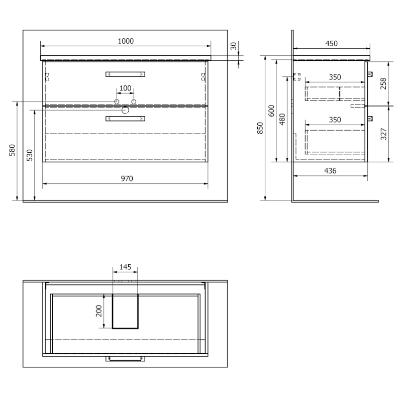 VEGA umyvadlová skříňka 97x60x43,6cm, 2x zásuvka, bílá VG103