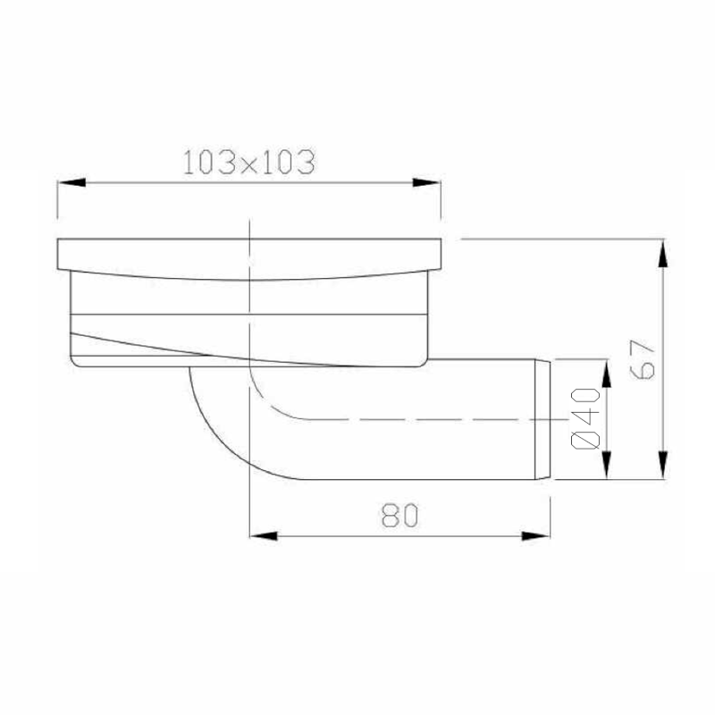 Podlahová vpust 103x103 boční, DN40, mřížka nerez lesk 183.052.0