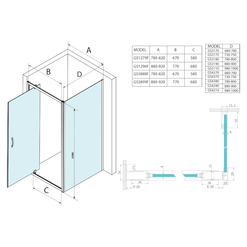 SIGMA SIMPLY sprchové dveře otočné 800mm, čiré sklo GS1279F