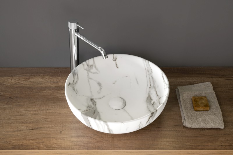 RONDANE keramické umyvadlo na desku Ø 41cm, bianco carrara AR435BC