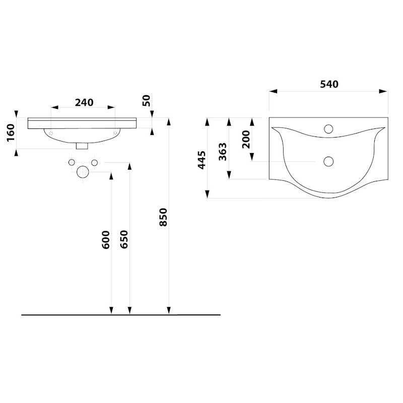 ZARA 55 keramické umyvadlo nábytkové 54x44,5cm, bílá 10055