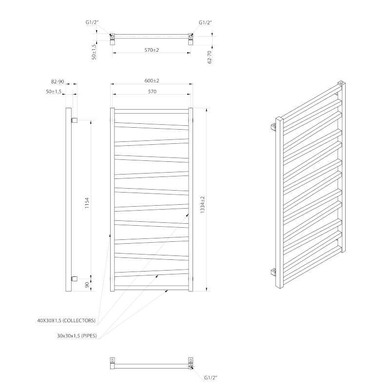 ZIG otopné těleso 600x1334mm, černá mat ZG613B
