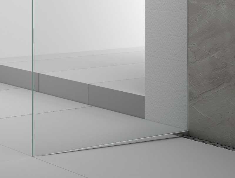 ARCHITEX sada pro uchycení skla podlaha-stěna se spádovou lištou, 1615x2105mm, levá, leštěný hliník AX2116L