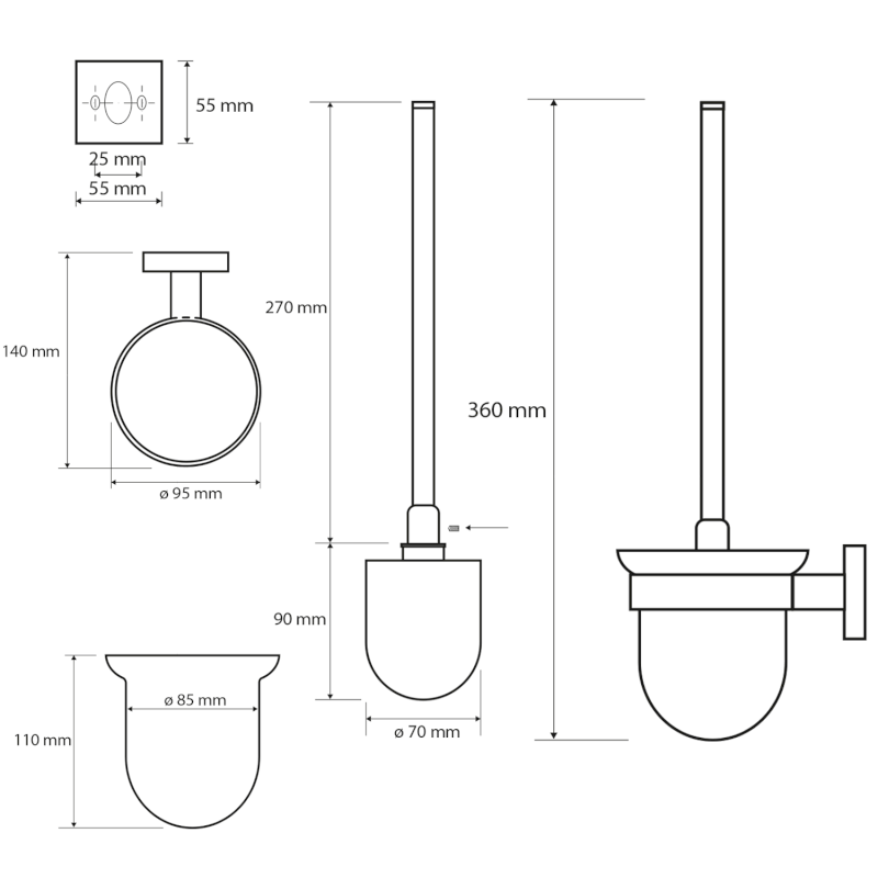 X-SQUARE WC štětka závěsná, mléčné sklo, chrom XQ301
