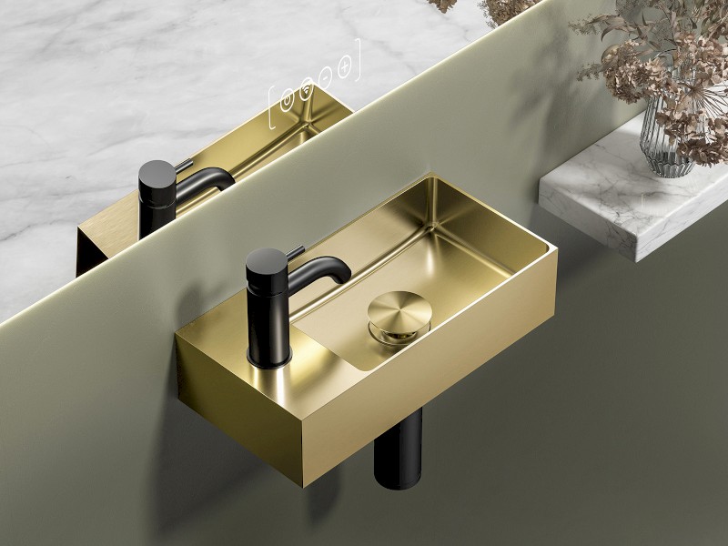 AURUM nerezové umývátko 36,5x18cm, včetně výpusti, levé/pravé, zlato mat AU204