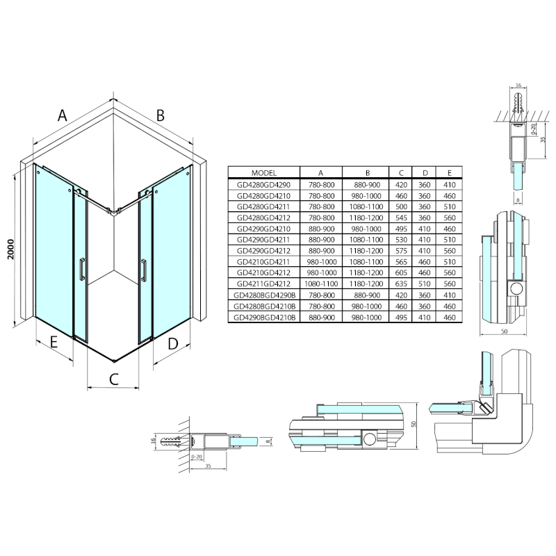 DRAGON sprchové posuvné dveře rohový vstup 1100 mm, čiré sklo GD4211