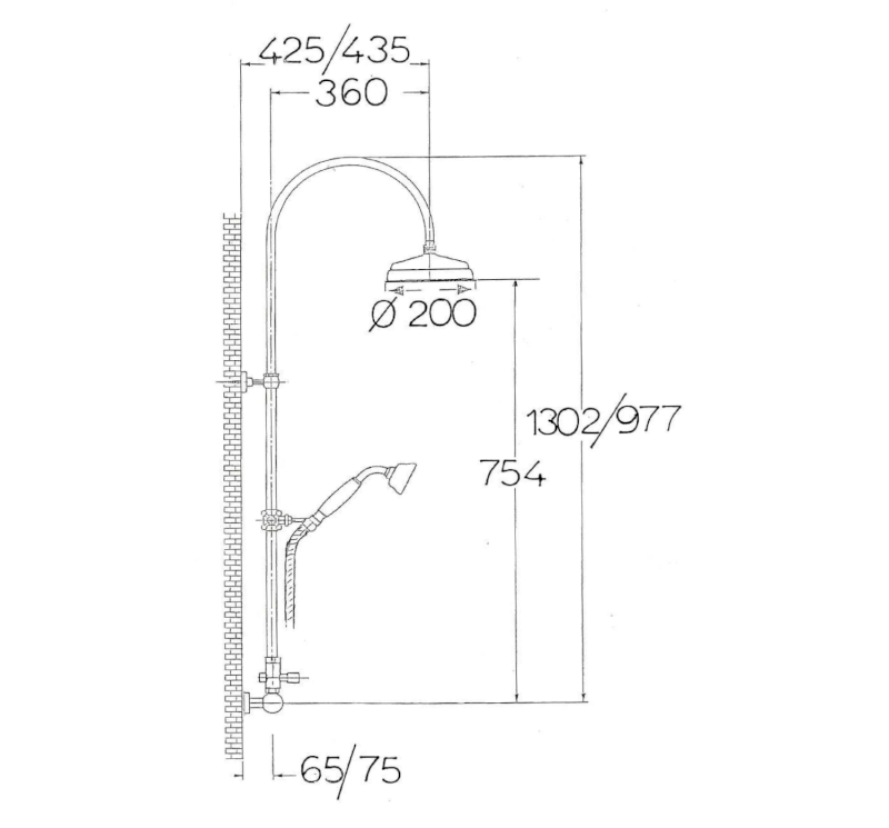 VANITY sprchový sloup k napojení na baterii, hlavová, ruční sprcha, zlato SET065