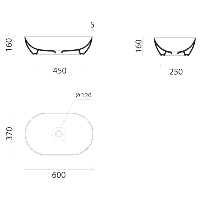 PURA keramické umyvadlo na desku 60x37cm, bílá mat 883409
