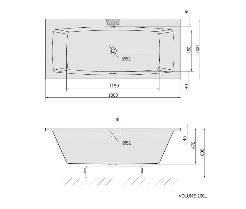KVADRA obdélníková vana 180x80x47cm, bílá 17611