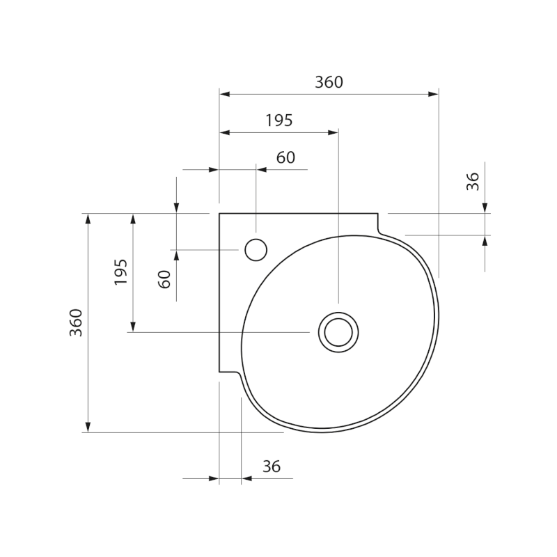 ECKERT keramické umývátko rohové 36x36cm, bílá 201.104.0