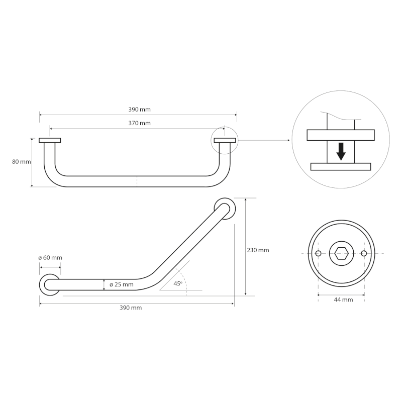 Madlo zahnuté 370x230x80mm, nerez lesk XH519