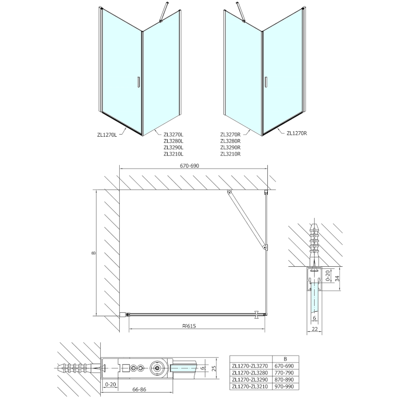 ZOOM sprchové dveře 700mm, čiré sklo ZL1270