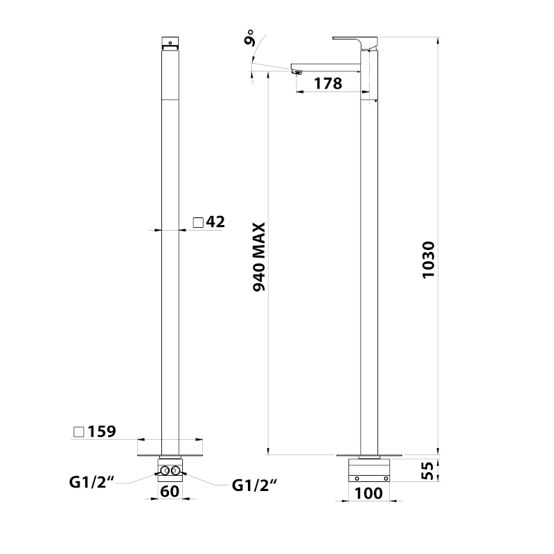 FORATA umyvadlová baterie s připojením do podlahy, černá mat FT016/15