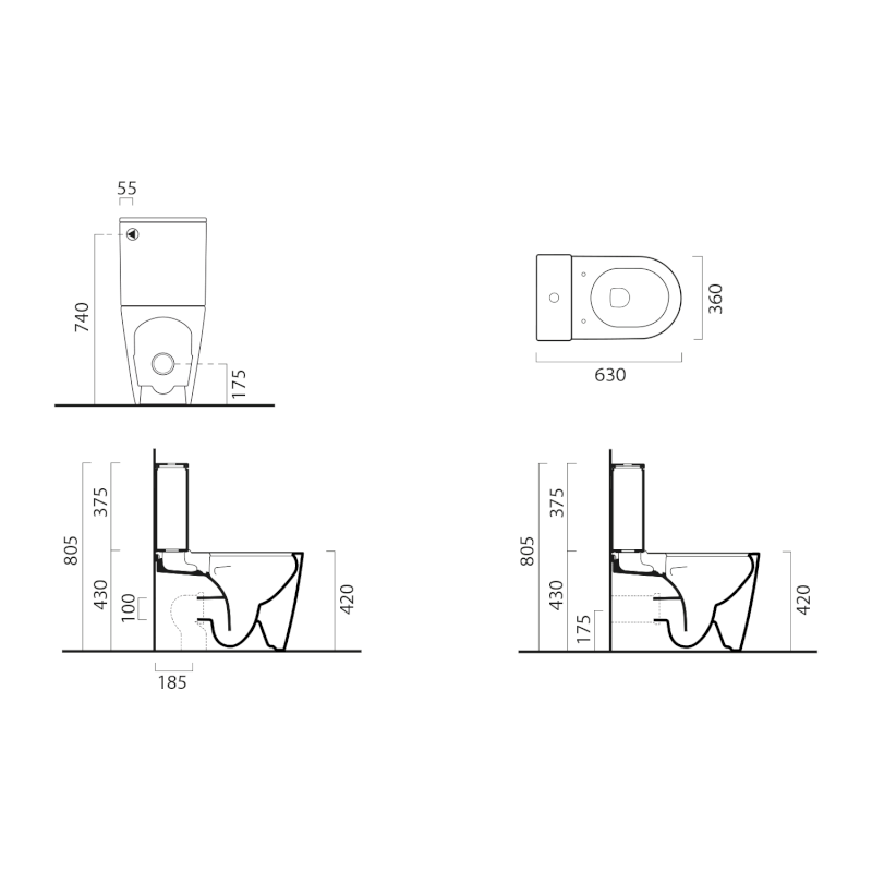 KUBE X WC mísa kombi spodní/zadní odpad, Swirlflush, 36x63cm, bílá dual-mat 941909