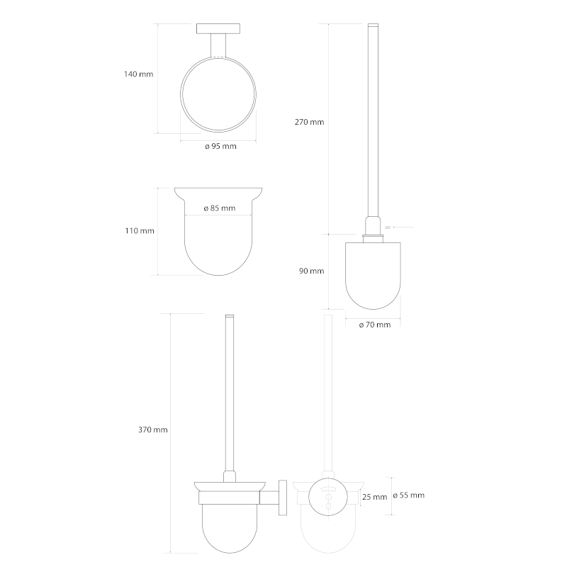X-ROUND GOLD WC štětka závěsná, mléčné sklo, zlato mat XR303GB