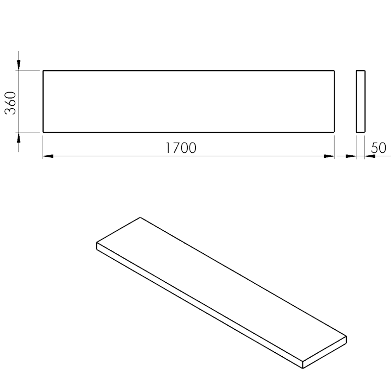AVICE deska pod umyvadlo 170x36cm, tl.5cm, dub tmavý AV17611