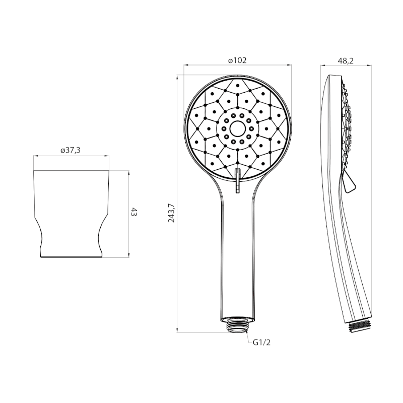 Sprchová souprava, 4 režimy sprchování, silikon trysky, pevný držák, hadice 1500mm, chrom 1204-61
