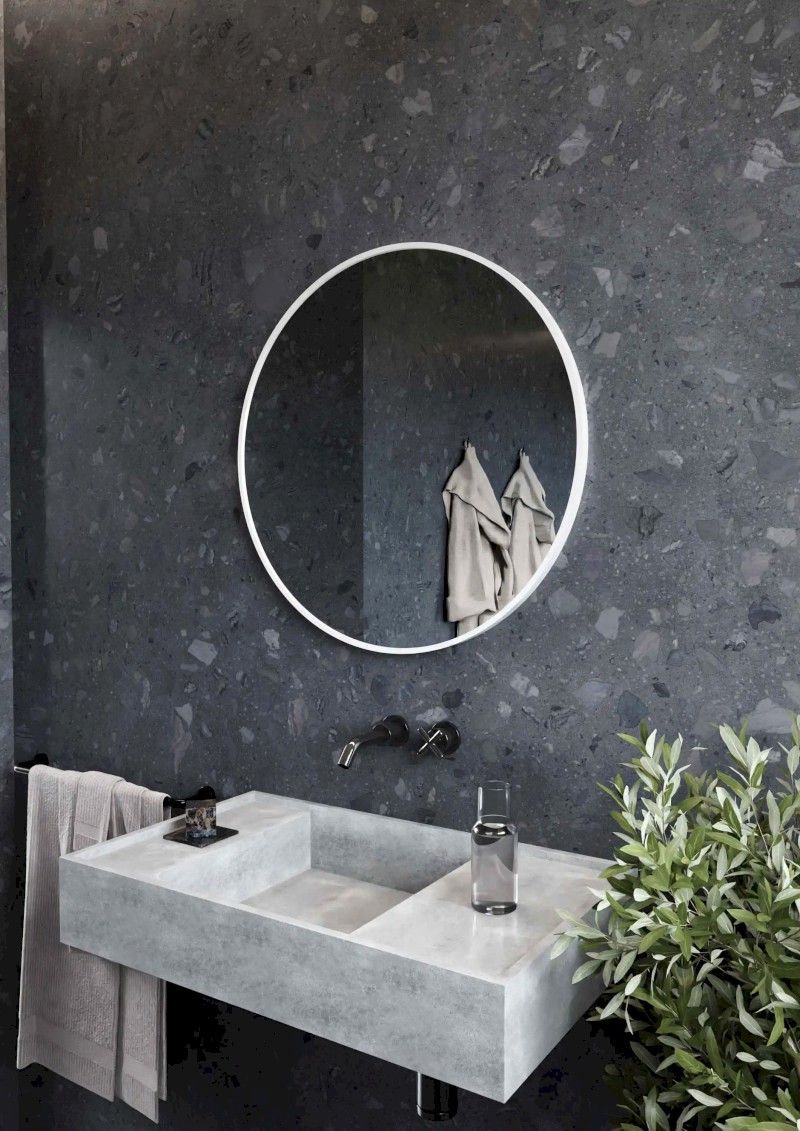 NOTION SLIM kulaté zrcadlo v rámu ø 80cm, bílá mat NT800W