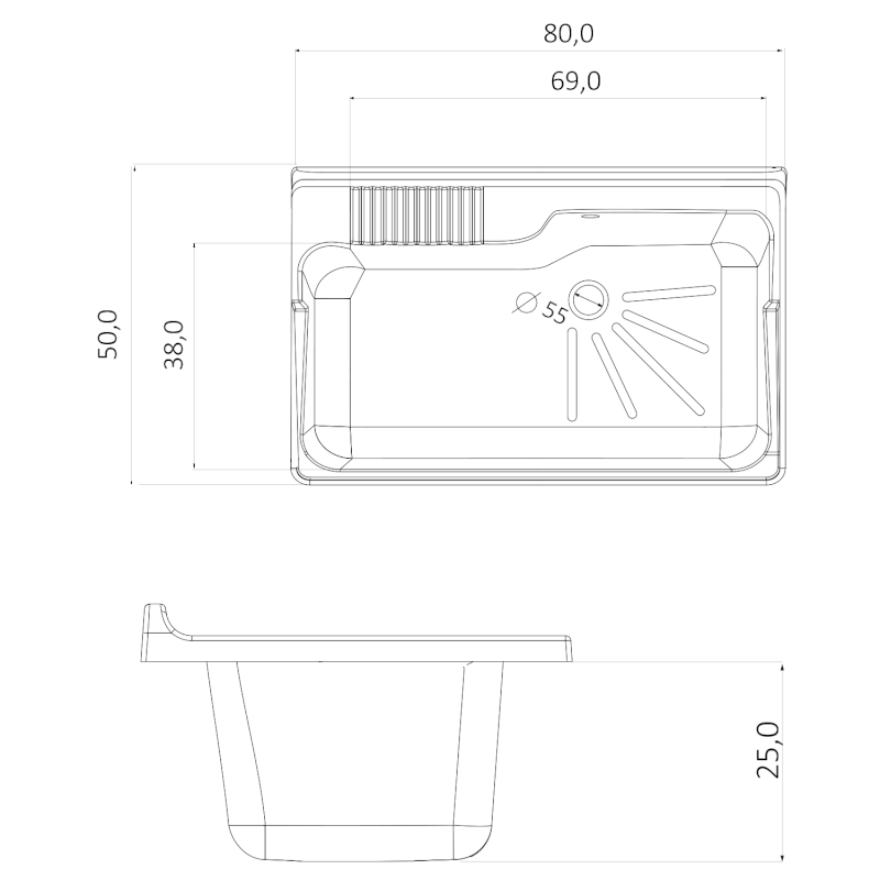 Výlevka na skříňku 80x50cm, plast bílá PI8050