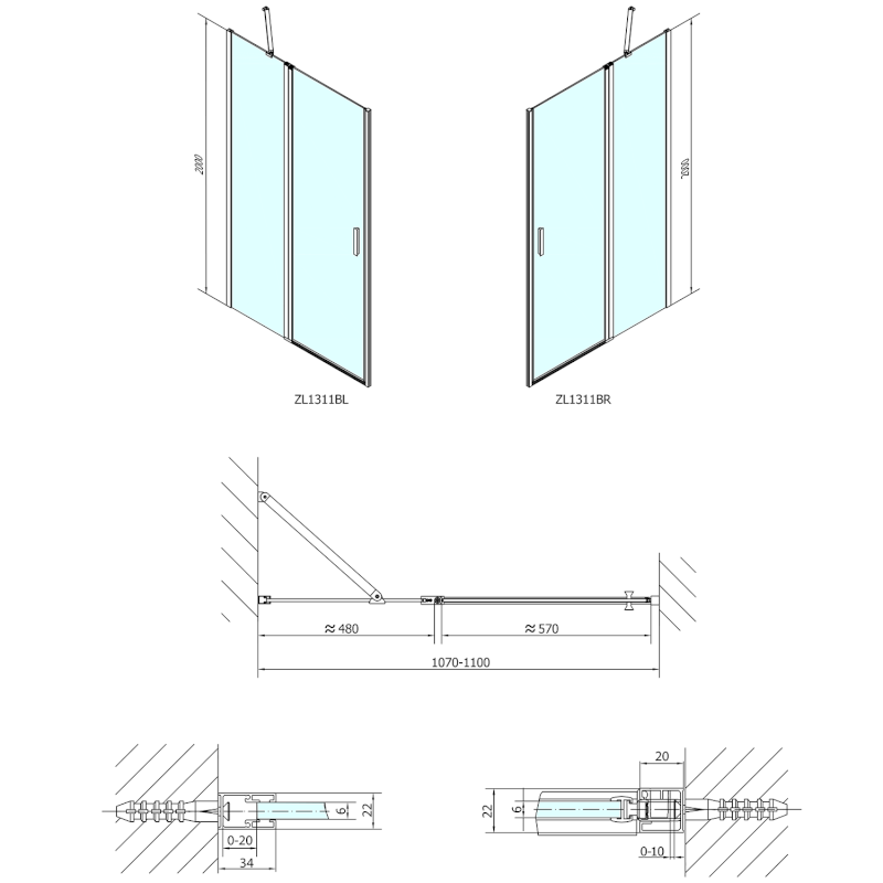 ZOOM BLACK sprchové dveře 1100mm, čiré sklo ZL1311B