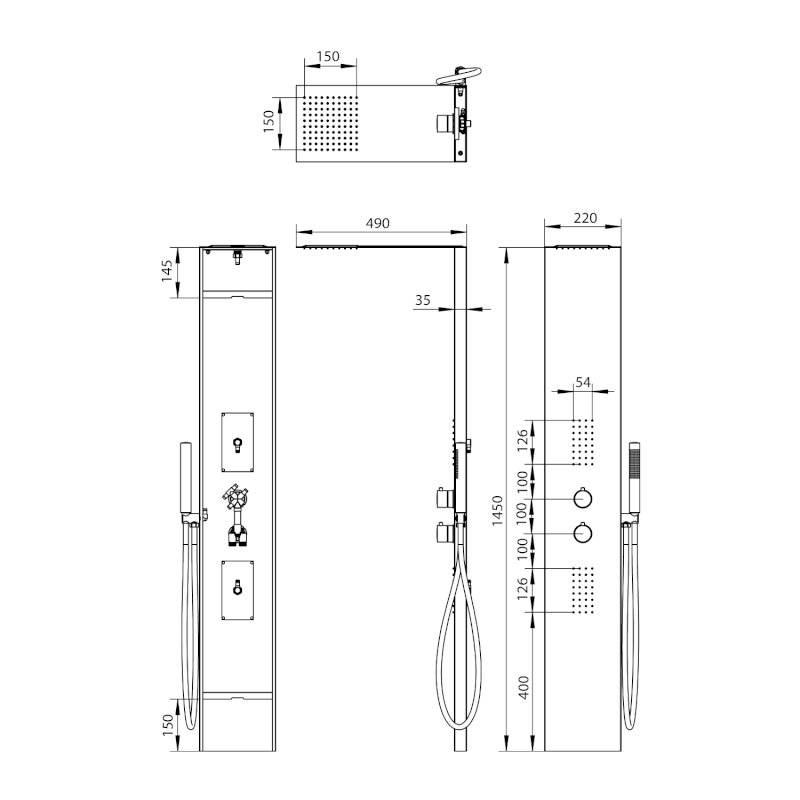 GRACE sprchový panel 220x1450mm, nerez mat WN326