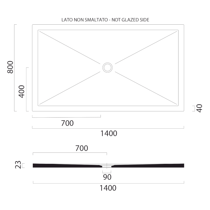 Keramická sprchová vanička, obdélník 140x80x2cm, creta mat 46140808