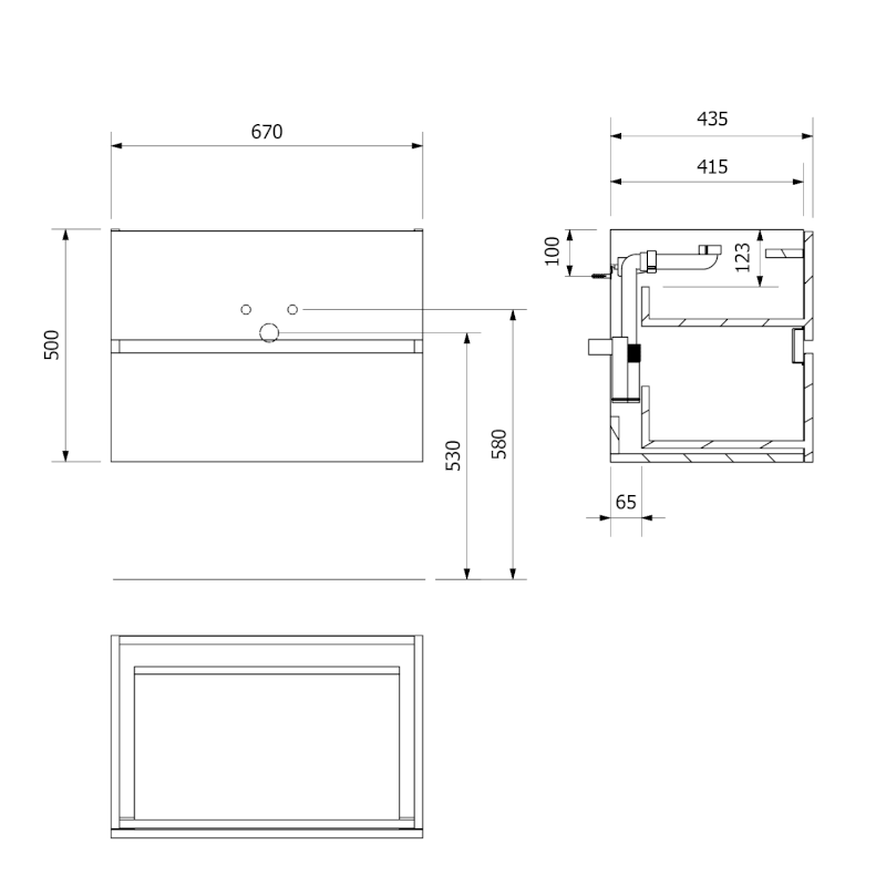 ODETTA umyvadlová skříňka 67x50x43,5cm, jilm bardini DT070-1313