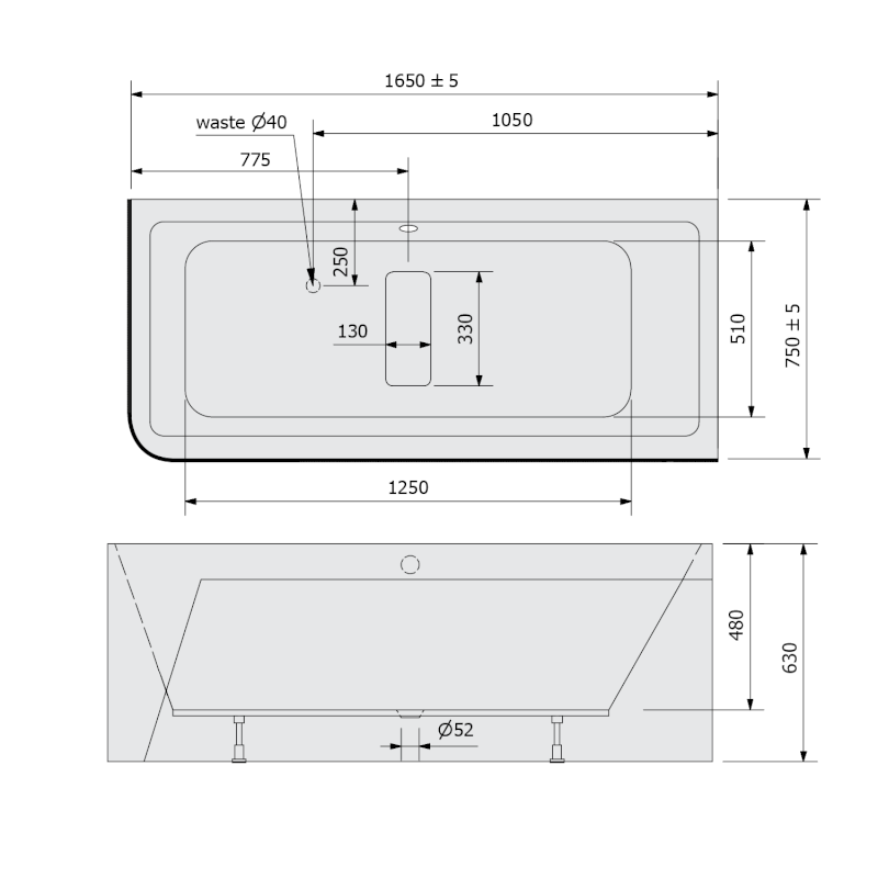 MARLENE CURVE R MONOLITH obdélníková vana 165x75x63cm, bílá 72403MCR