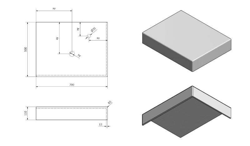 TAILOR rockstone deska 70x50 cm, provedení límce R TR070R