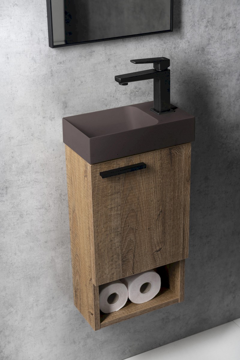 PICCOLINO betonové umývátko 30,8x17cm, baterie vpravo, tmavě hnědá mat PK30515