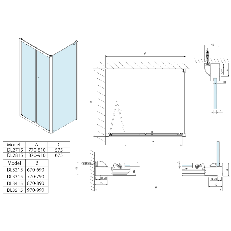LUCIS LINE sprchová boční stěna 700mm, čiré sklo DL3215