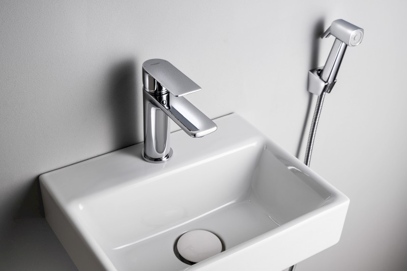 Stojánková umyvadlová baterie s bidetovou sprchou, chrom SK401