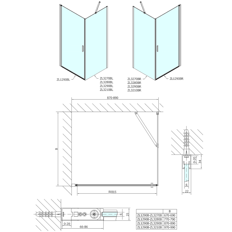 ZOOM BLACK sprchové dveře 900mm, čiré sklo ZL1290B