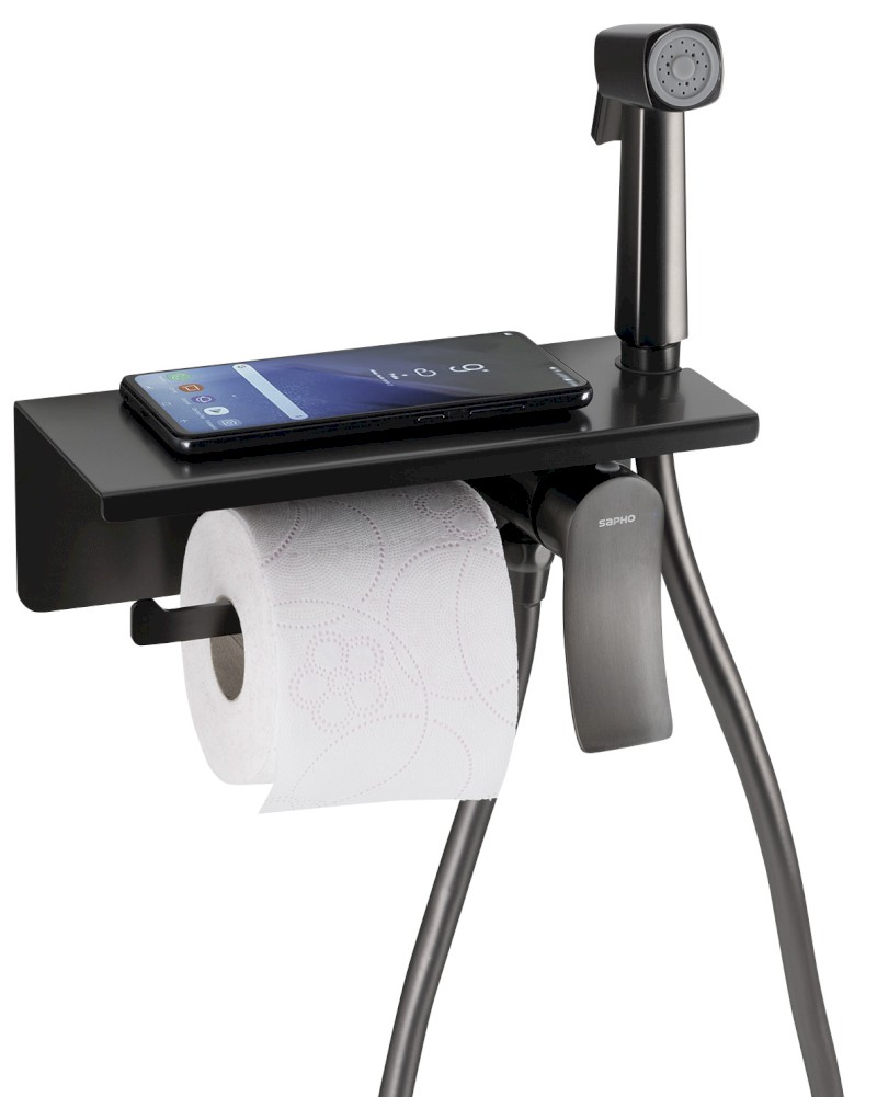 Podomítková bidetová baterie se Stop sprškou a držákem toaletního papíru, gun metal TJ040GM