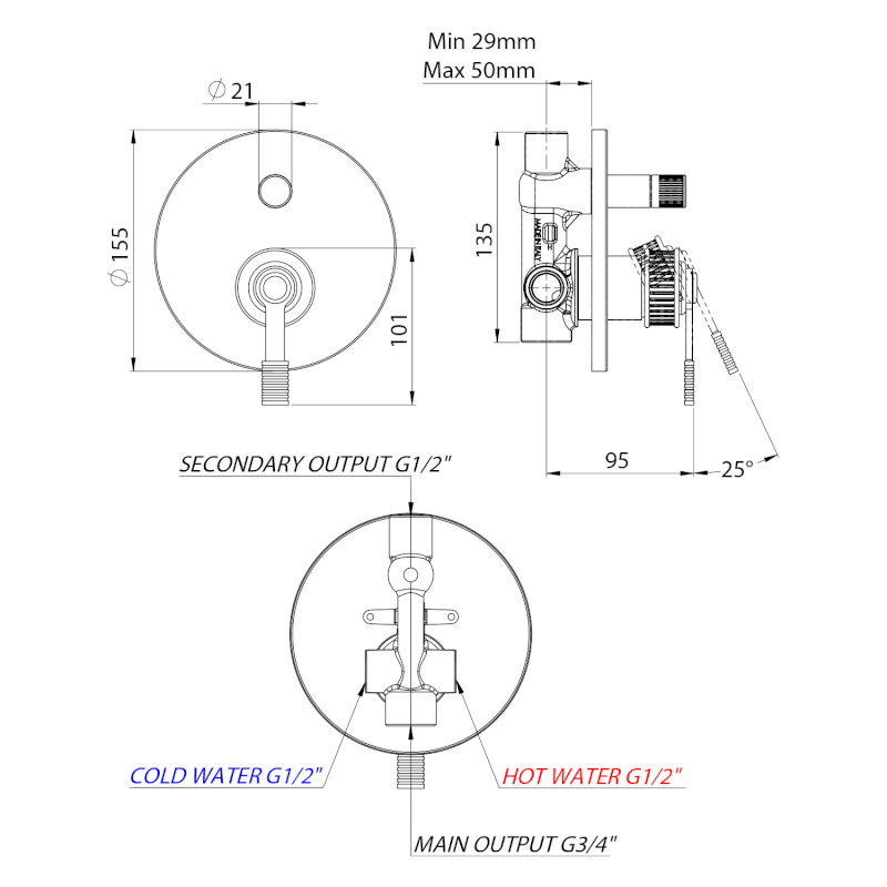 VERSI podomítková sprchová baterie, 2 výstupy, černá mat RV042/15