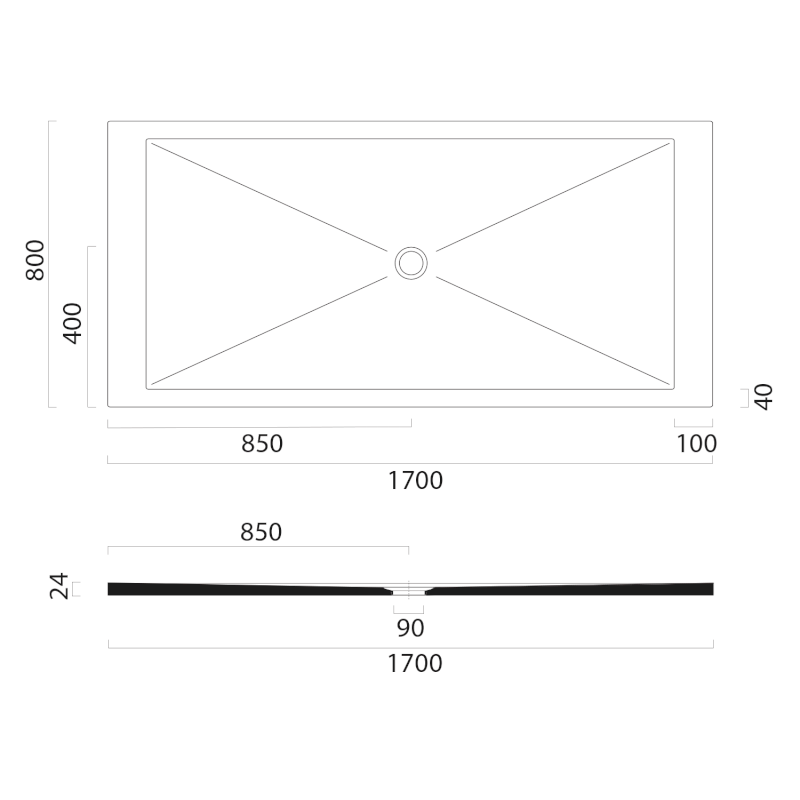 Keramická sprchová vanička, obdélník 170x80x2cm, bílá mat 46170809