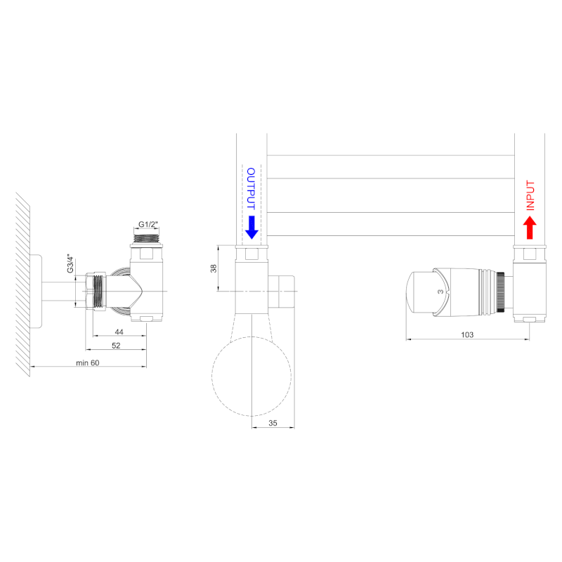 WICHER ECK COMBI připojovací sada termostatická rohová, bílá 600.321.4