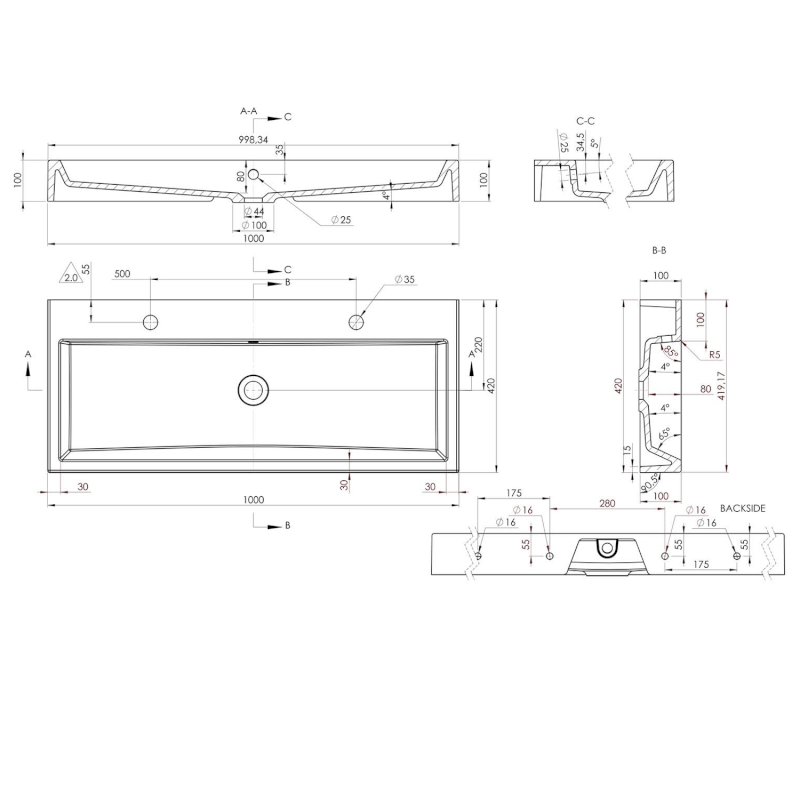 ORINOKO dvojumyvadlo, litý mramor, 100x42 cm, bílá OR101