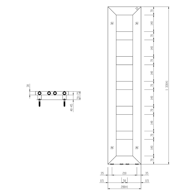 BLOCK otopné těleso 280x1330 mm, bílá mat IR183