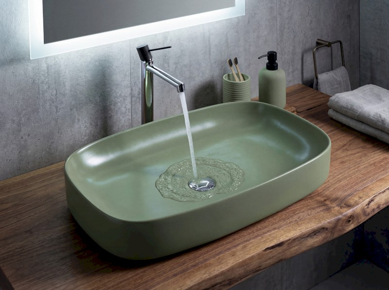 MATTEO keramické umyvadlo na desku 65x40cm, zelená mat 3064-128