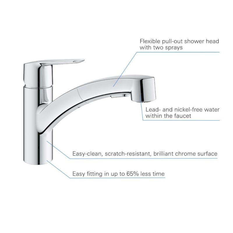 QuickFix Start Dřezová baterie s výsuvnou sprškou, chrom GROHE 30531001