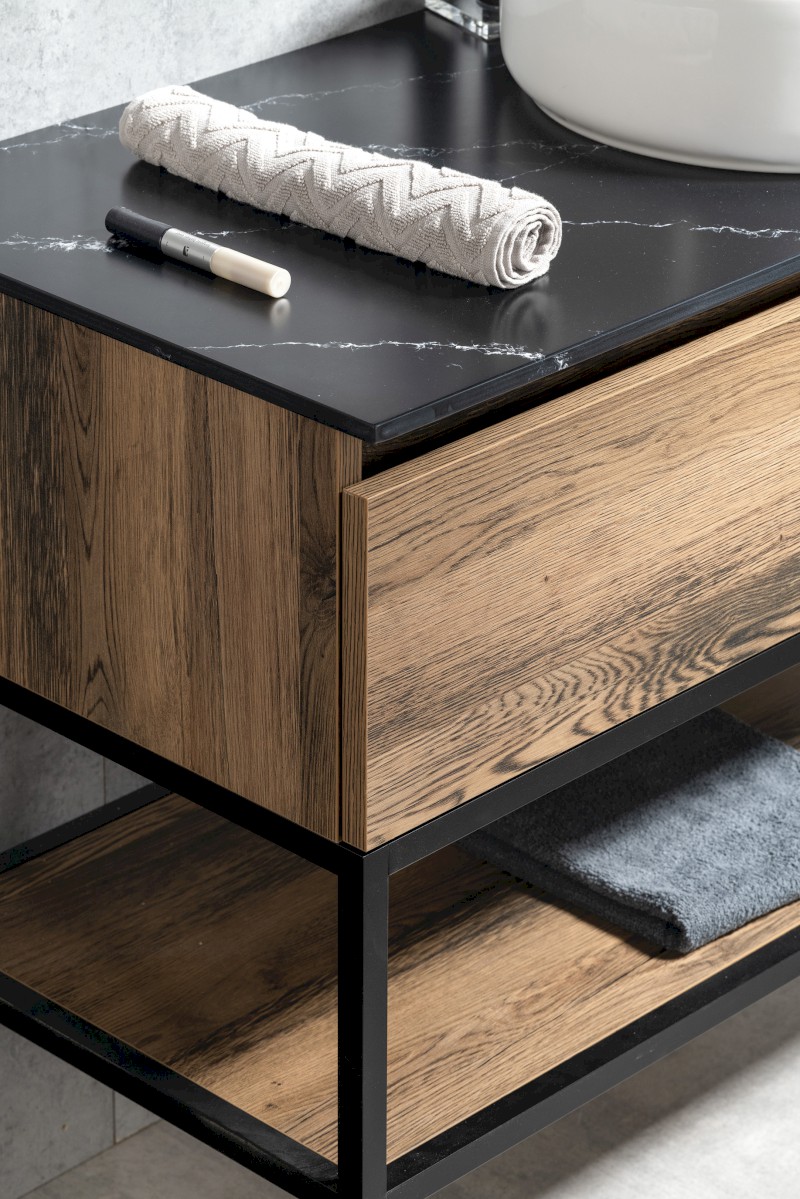 SKARA umyvadlová skříňka 70x50x45cm, černá mat/dub collingwood CG005-1919